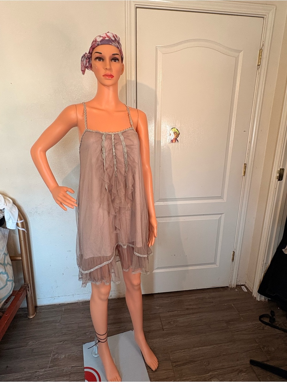 A'Reve Taupe Sheer Chiffon Slip Dress